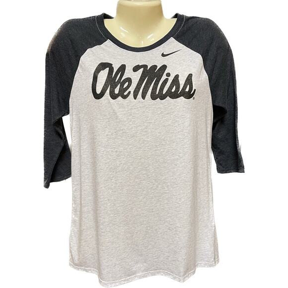 Nike Baseball Henley 3/4 Sleeve Tee Ole Miss Rebels Medium Athletic Cut - Picture 1 of 5
